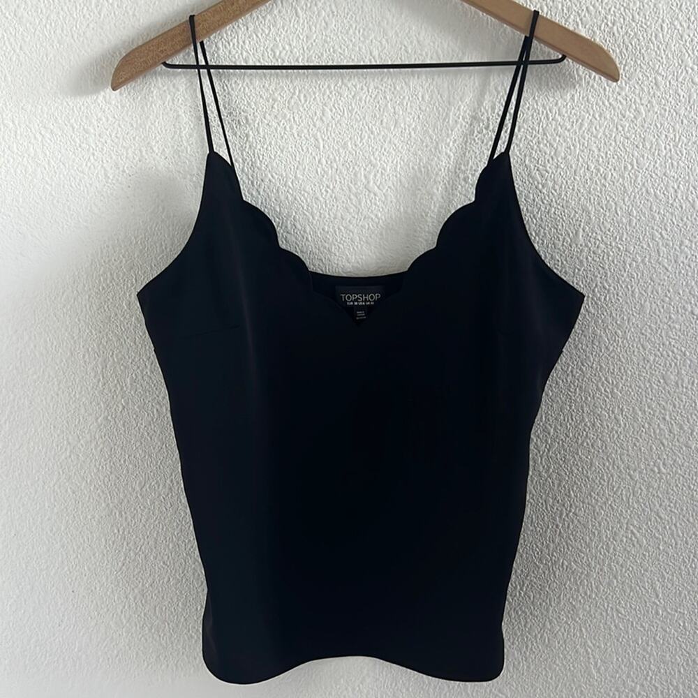 TopShop Black Scalloped Cami Tank Contemporary Preppy US 6